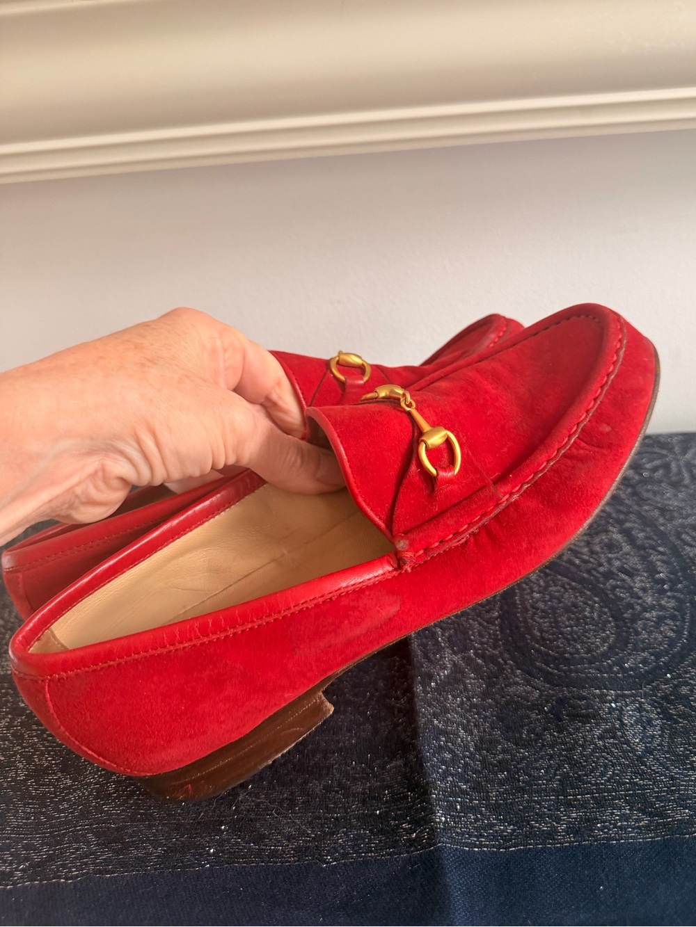 Gucci Red Suede Horsebit Loafers